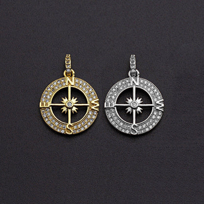 Clear CZ Micro Pave Hollow out Compass Pendant/Charm,Z458