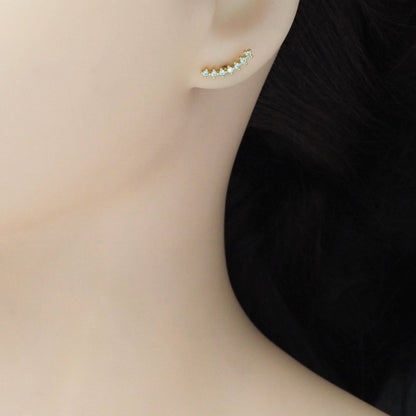 CZ Gold Moon Arc Climber Stud Earrings, Sku#LK892