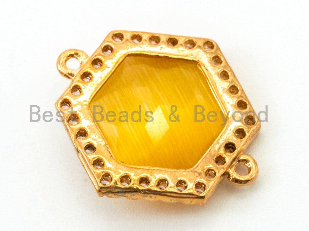 Hexagon Bezel Connector with Faceted Cat's Eye Stone, sku#A81