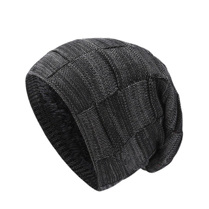 Mens Winter Knitted Hat Couples Style Warm Fleece-Lined Ear-Protecting Wool Cap