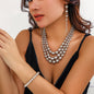 Multi Layer Geometric Gold Bead Necklace Bracelets Earring Set