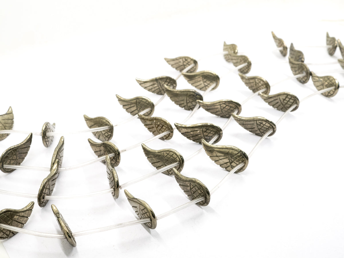 Natural Pyrite Angel Wing Carved Beads,16x30mm Pyrite Wing B