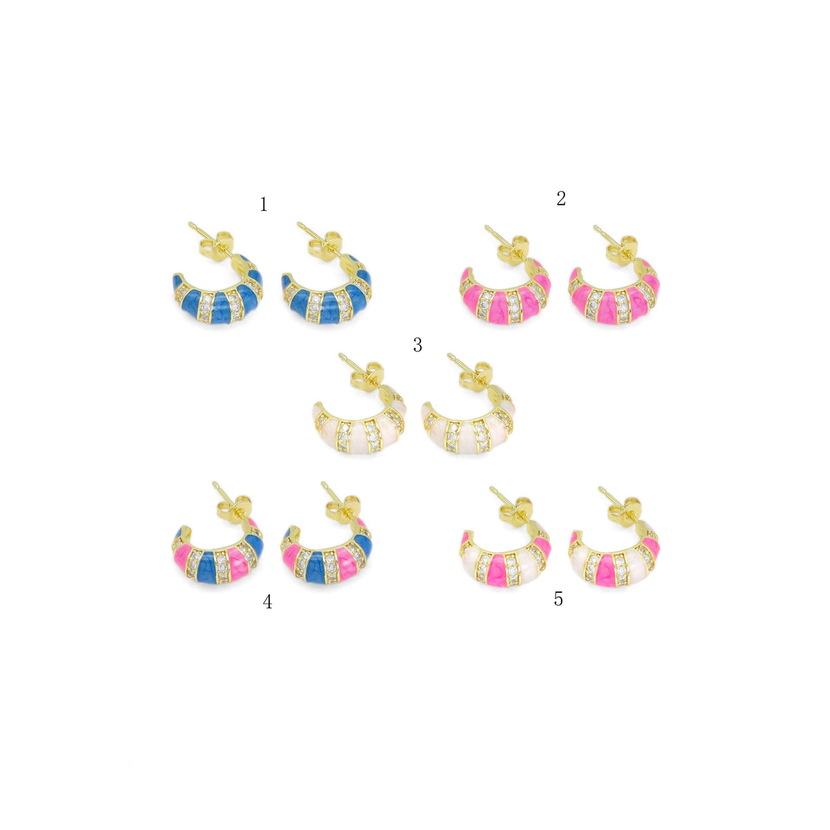 CZ Colorful Enamel Cute Huggie Earrings, Sku#A166