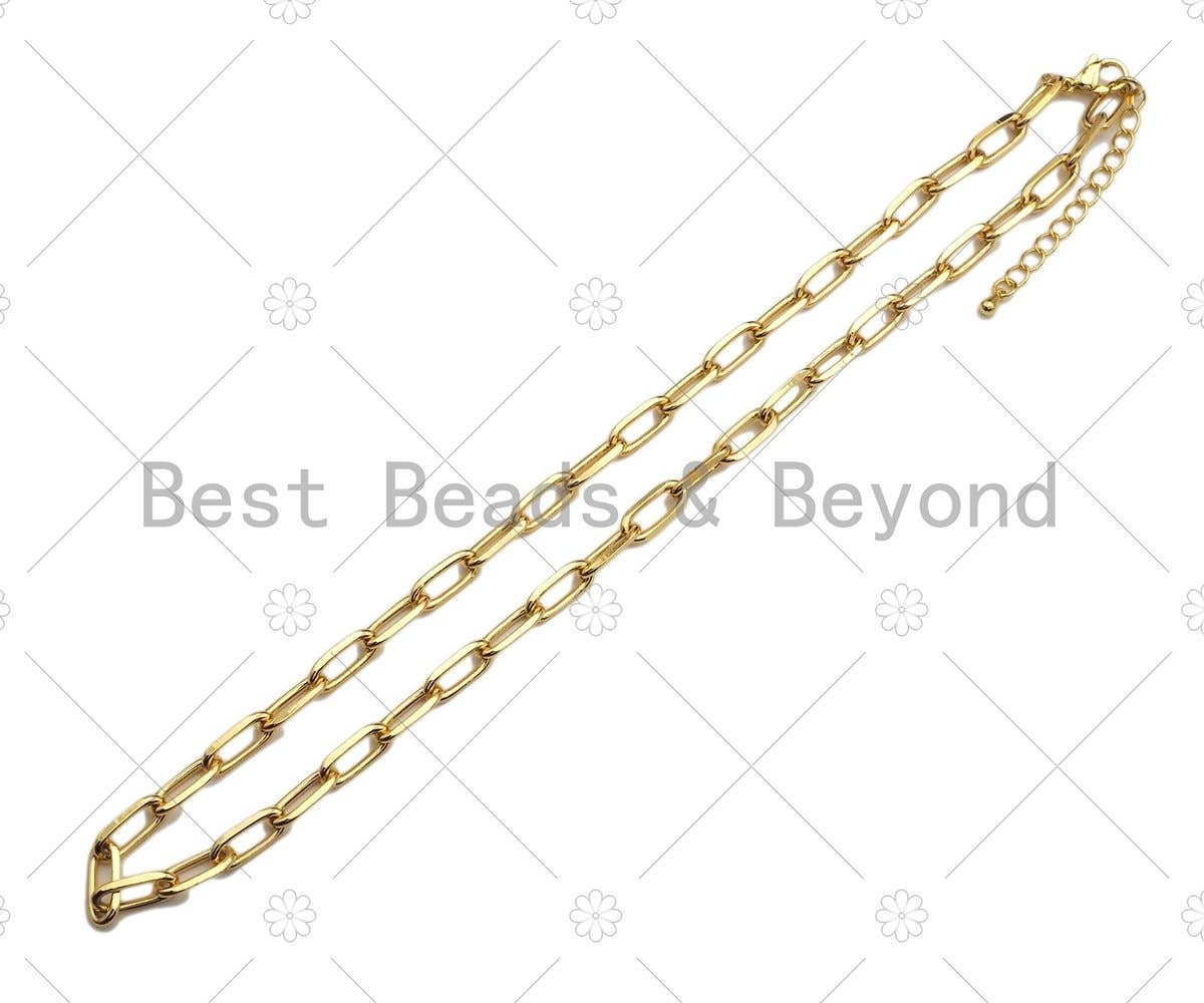 18" Gold Finish Paperclip Chain Necklace, Sku#LD16