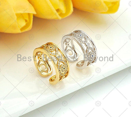 Gold Silver CZ Evil Eye Adjustable Ring, Sku#X197