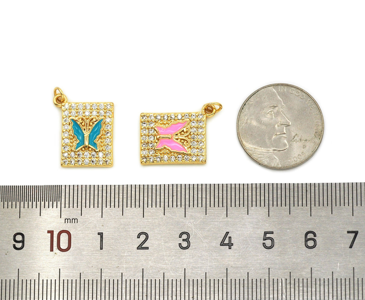 CZ Enamel Butterfly Charm, Sku#JL82