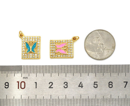 CZ Enamel Butterfly Charm, Sku#JL82