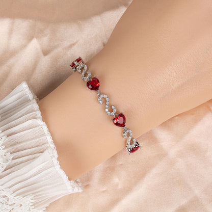S925 Silver Number-Spliced Heart & Cubic Zirconia Bracelet