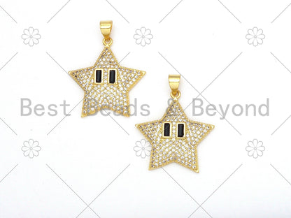 CZ Micro Pave Five Point Star With Eye Shape Pendant/Charm,18K Gold Filled Star Charm, Necklace Bracelet Charm Pendant,21x25mm,Sku#LK379