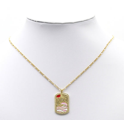 Enamel Sun Rising over the Sea Ocean Waves Tag Charm, Sku#JL146