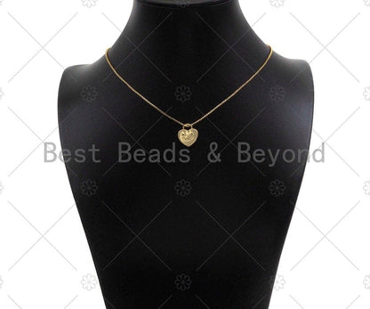 18K Dainty Gold Smiley Face On Heart Lock Shape Pendant/Charm, Necklace Bracelet Charm Pendant,15x13mm, Sku#LK233