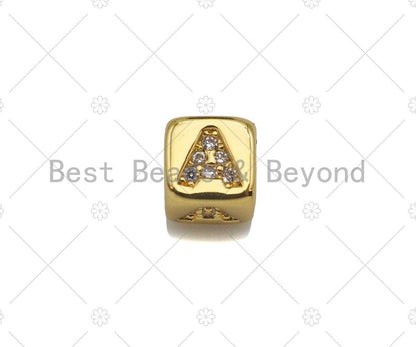 6mm Gold Alphabet CZ Micro Pave Large Hole Spacer Beads, Cubic Zirconia Cube Letter Beads, Initial Letter Beads, Cube letter, sku#JL43