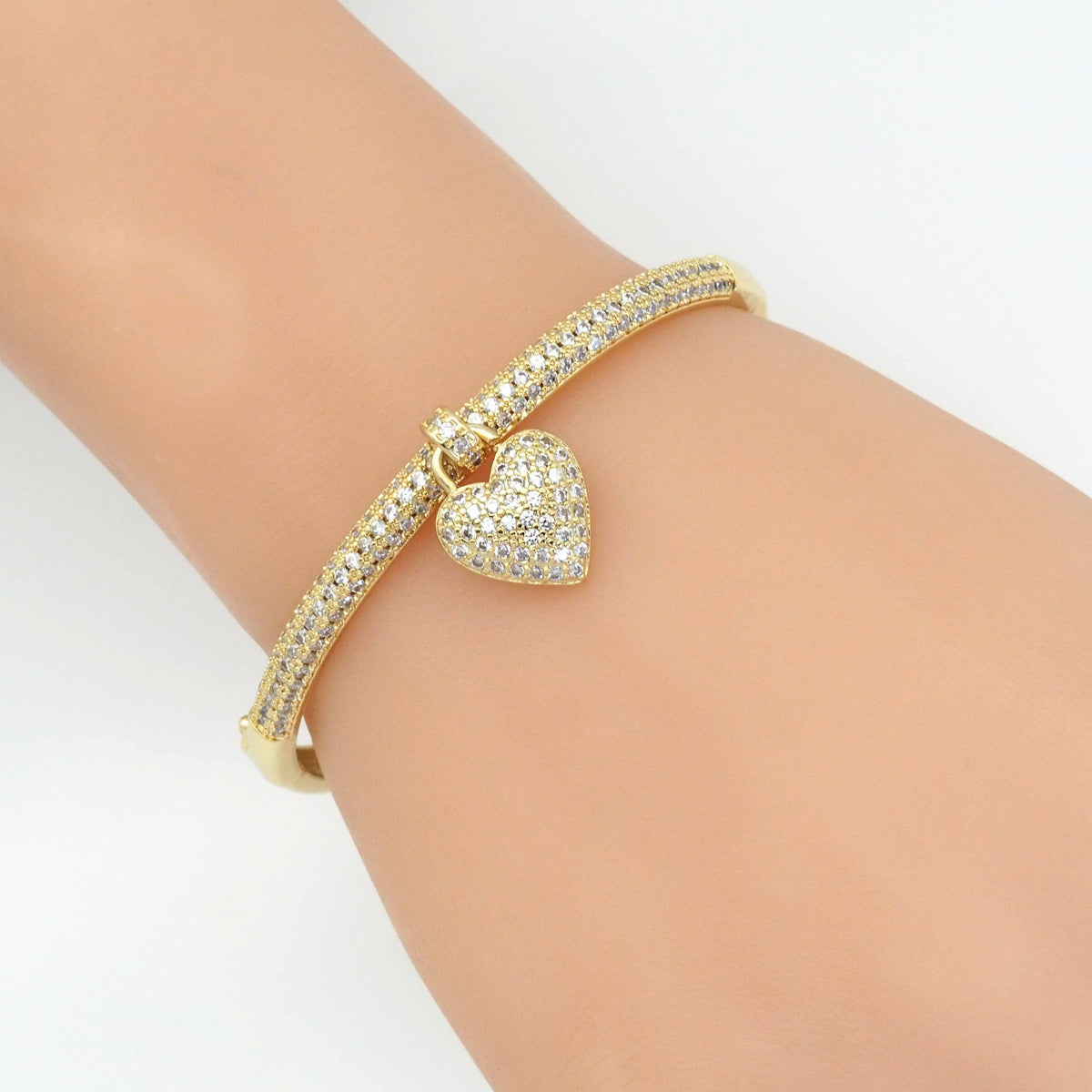 Gold CZ Drop Heart Adjustable Bracelet, Sku#LD471