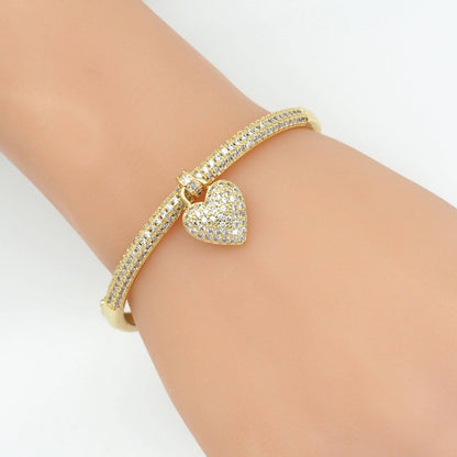 Gold CZ Drop Heart Adjustable Bracelet, Sku#LD471