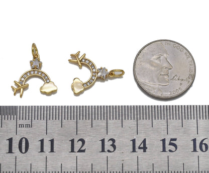 CZ Pave Rainbow Airplane Cloud Charm, Sku#CP41