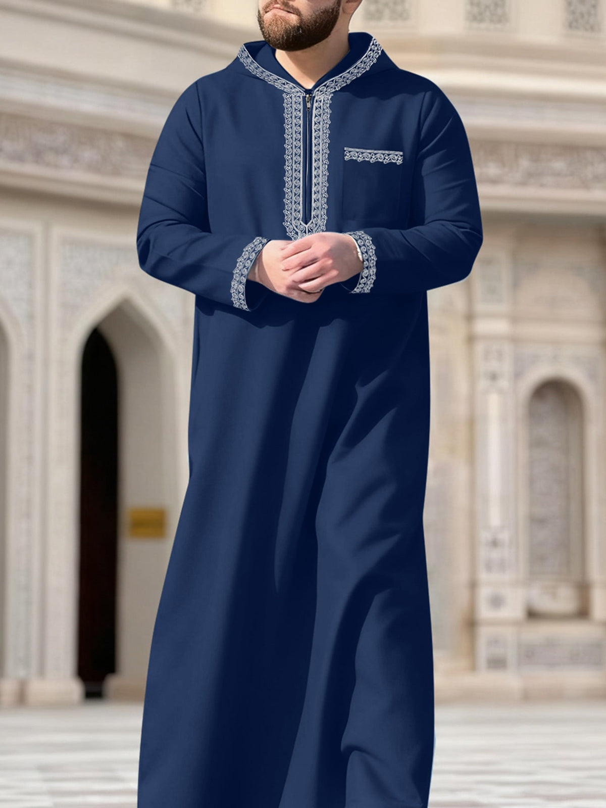 Middle Eastern Men's Robe With Long Sleeves And A Hood For International Trade