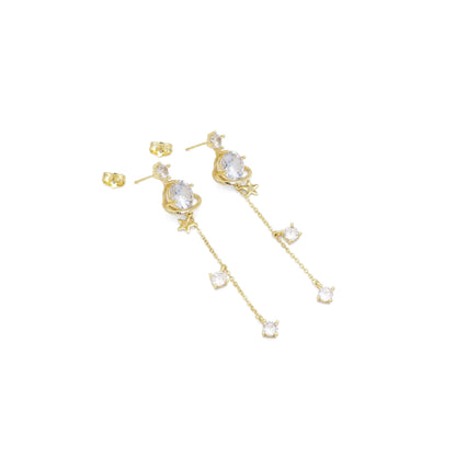 Gold Star Planet Dangle Stud Earrings, Sku#LD466