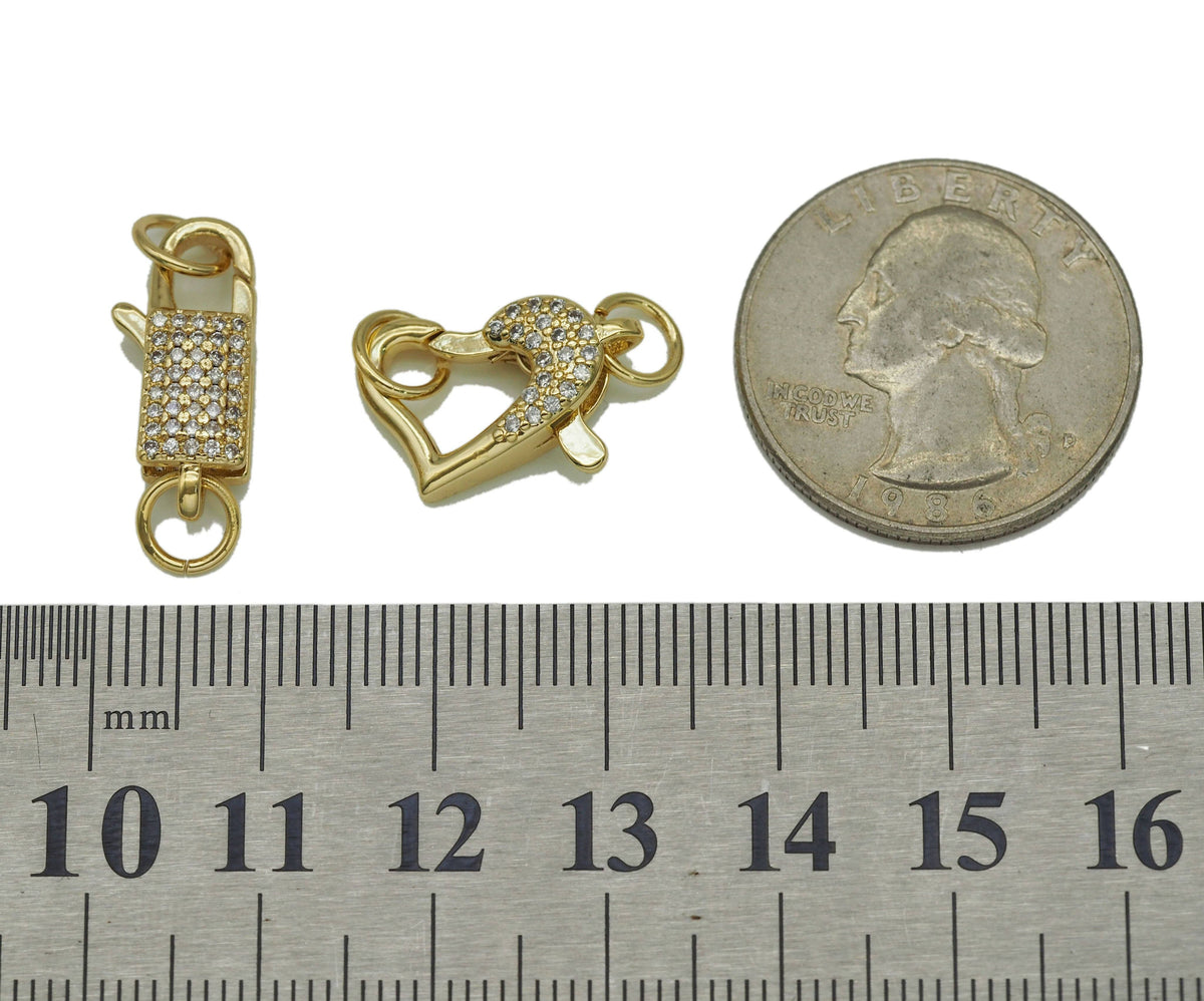 CZ Gold Lobster Oval Heart Clasp, Sku#LD299