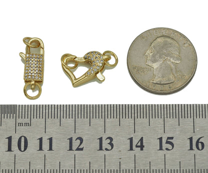 CZ Gold Lobster Oval Heart Clasp, Sku#LD299