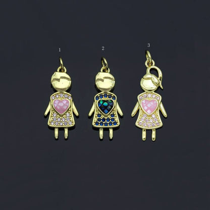 Girl With Pink Heart Pendant/Charm, Abalone Mother-of-pearl, SKU#LK66