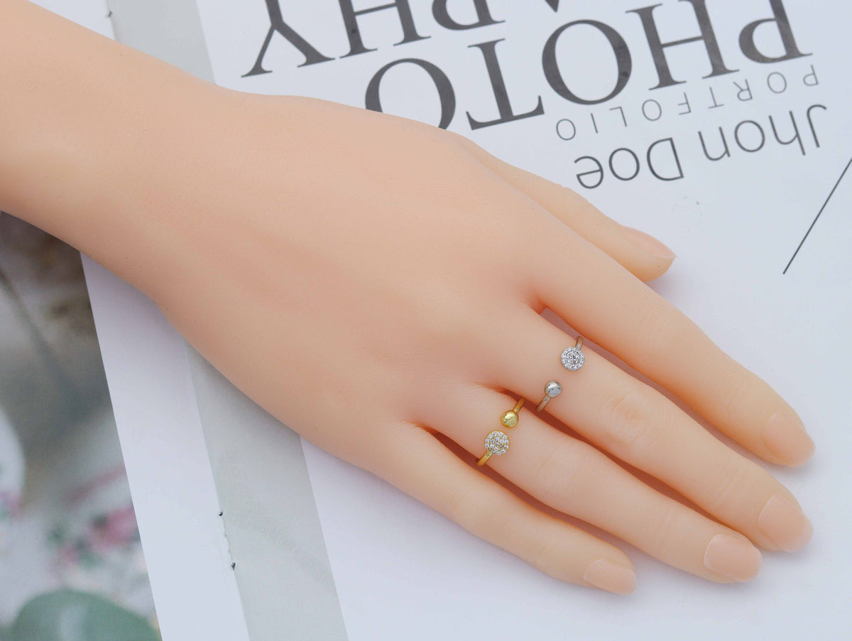 CZ Coin and Ball Open Ring, Sku#B196