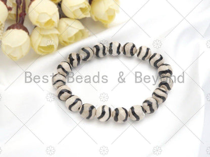 Natural Black White Tibetan Agate Stretchy Bracelet, sku#U1096