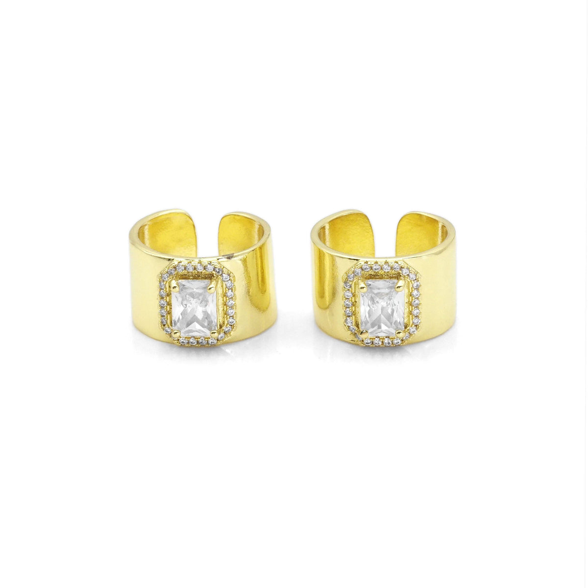 Thick Chunky Gold Rectangle CZ Band Ring, Sku#LK874