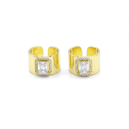 Thick Chunky Gold Rectangle CZ Band Ring, Sku#LK874