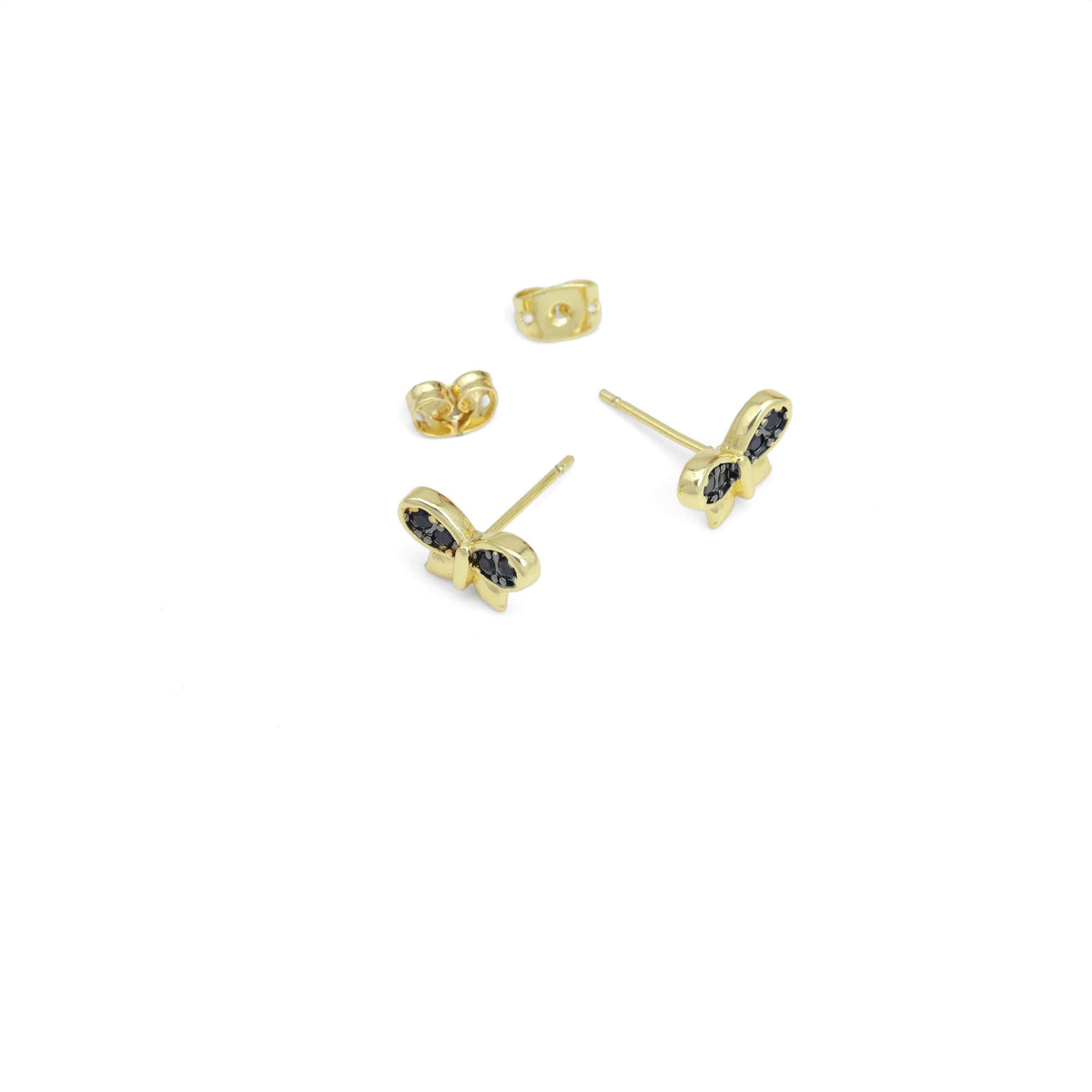 Black CZ Gold Butterfly Stud Earrings, Sku#LK1011