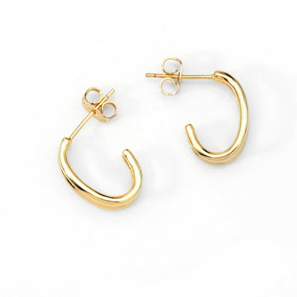 Gold Cute Double line Oval Hoop Stud Earrings, Sku#LK814