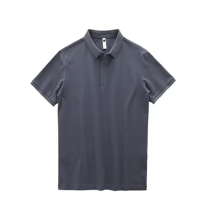 Solid-color Summer Mens Clothing Lapel Half-sleeve High-end Trendy Casual Plain Top