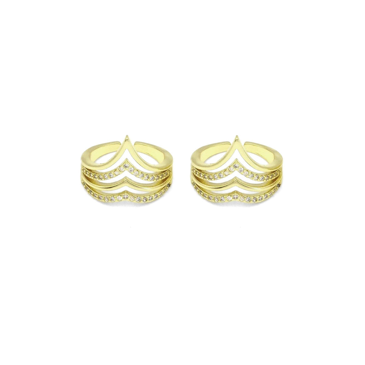 Gold Clear CZ Waving Lines Adjustable Ring, Sku#LK862