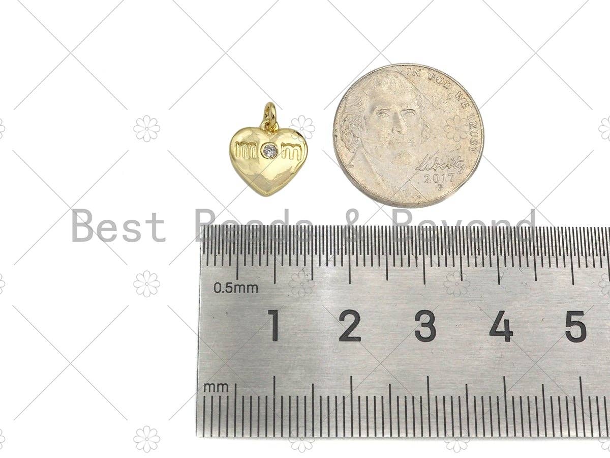 Love/Mom Word On Heart Shape Pendant18K Dainty Gold Medallio