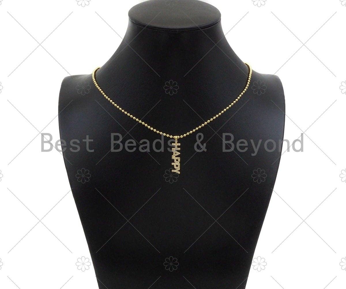 CZ Micro Pave Dream Happy LOve Words Shape Pendant,Cubic Zirconia Gold Charm,Necklace Bracelet Charm Pendant,43x3mm/29x3mm/23x2mm,Sku#Z1308