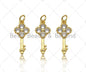 CZ Micro Pave Clover Key Shape Pendant,18K Dainty Gold Charm, Necklace Bracelet Charm Pendant,5x16mm,Sku#JL36