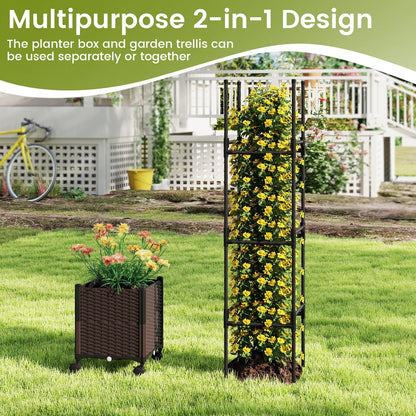 87 Inch Tall Raised Garden Bed with Plant Box Trellis and Lockable Wheels Adjustable Height