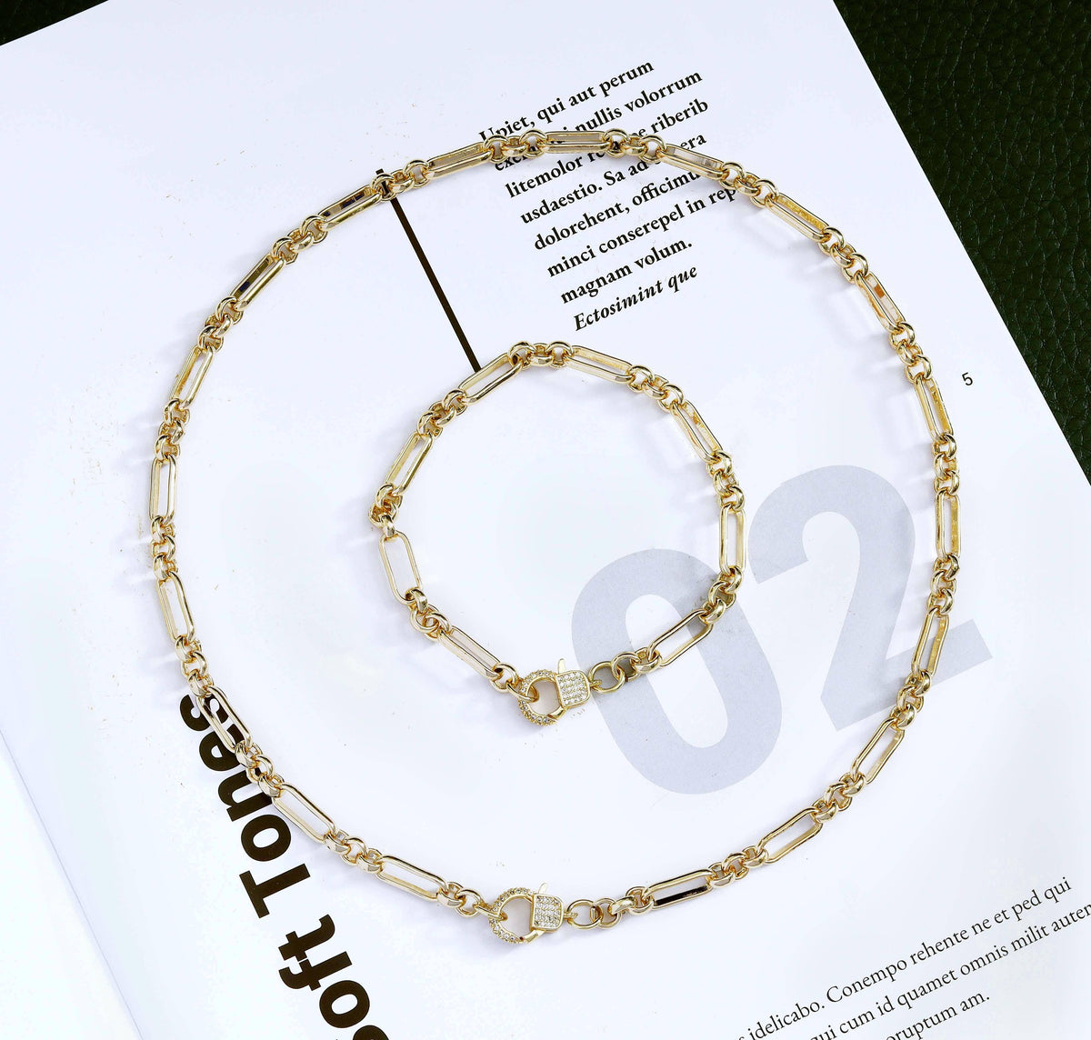18k Gold Mixed Paperclip Chain Necklace/Bracelet, sku#CL12