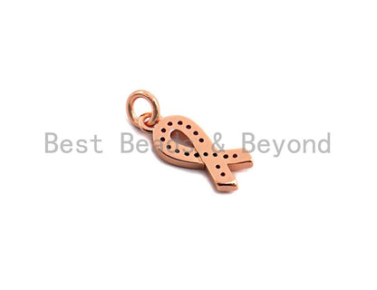 Fuchsia CZ Micro Pave Breast Cancer Awareness Ribbon Pendant/Charm, Bracelet Necklace Cubic Zirconia  AIDS Care Charm, 6x16mm,sku#X111