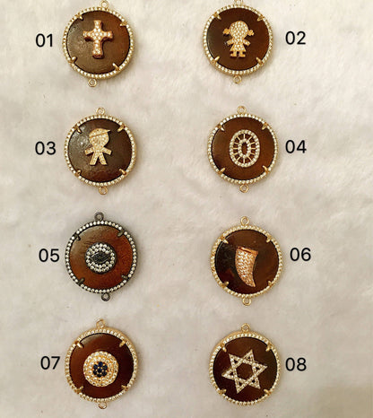 CZ Micro Pave Star/ Little People on Wood Round Disc Connector,28x35x7mm, sku#A43