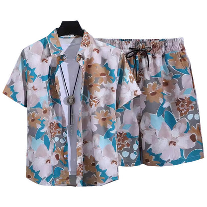 Floral Shirt Set Short Sleeves Retro All-over Floral Print Trendy