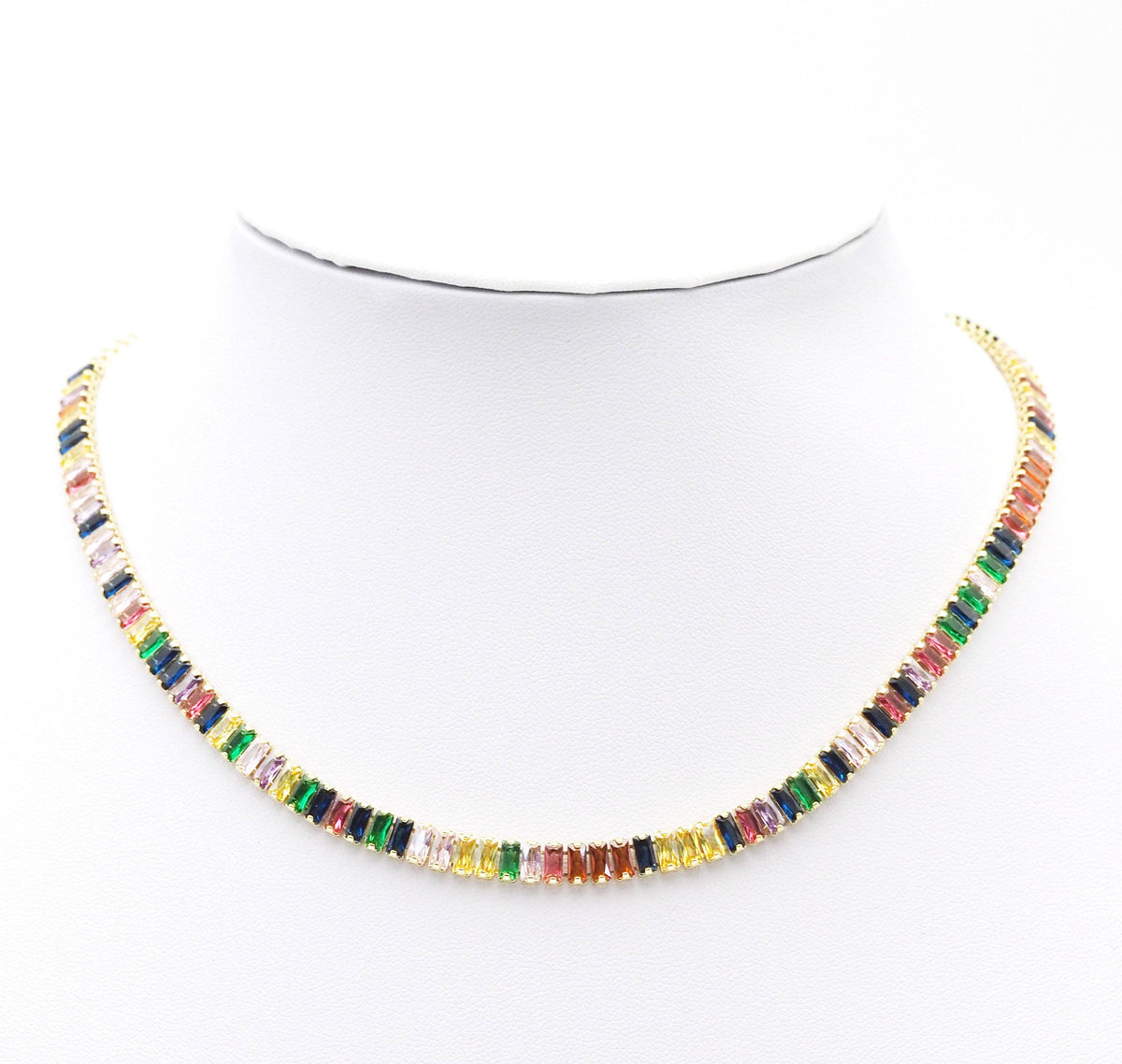 Thick Baguette CZ Tennis Chain Necklace,Sku#LD349