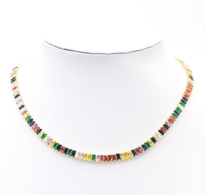 Thick Baguette CZ Tennis Chain Necklace,Sku#LD349
