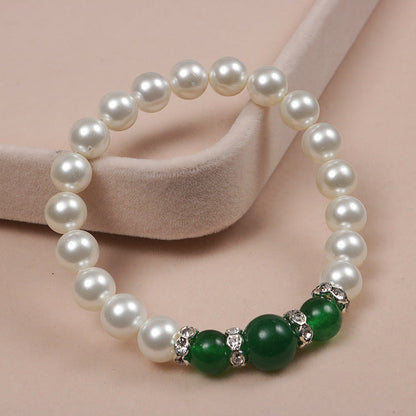 Popular Natural Agate Stone Pearl Stretch Bracelet