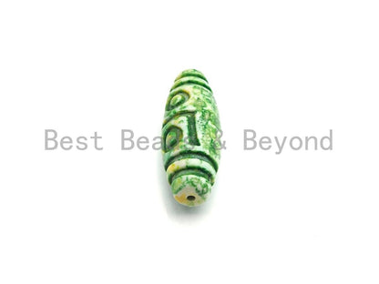 Colorful Engraved Long Oval Tibetan Spacer Beads, Multicolor