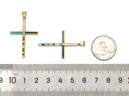 Colorful CZ Cross Pendant, Sku#LK598