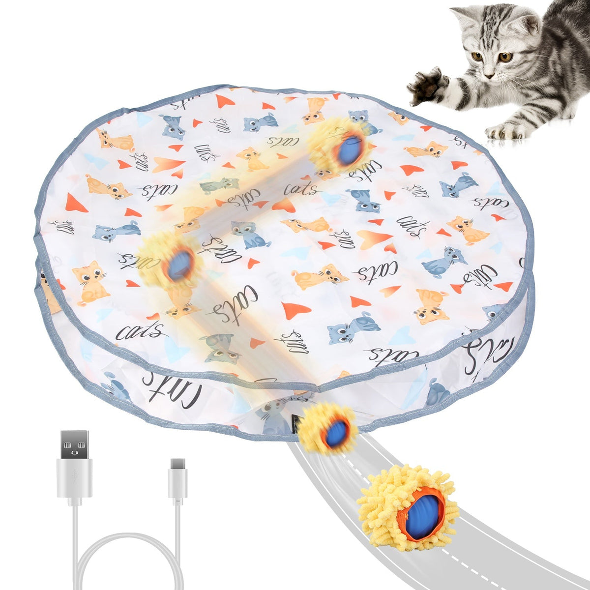 Cat Toys Ball Fast Rolling in Pouch Rechargeable Motion Activated Interactive Cat Toys for Indoor Cats Hide And Seek Mouse Catching Game