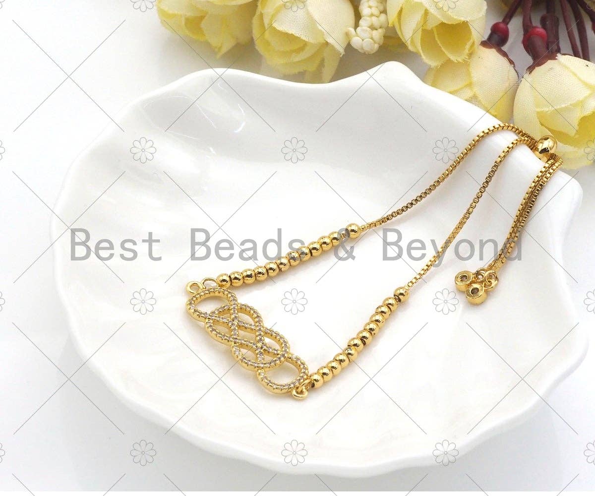 CZ Micro Pave Dermatoglyphic Pattern Connector, Cubic Zirconia Filigree Connector Beads, Gold Plated Bracelet Connector, 11x34mm, Sku#LK84