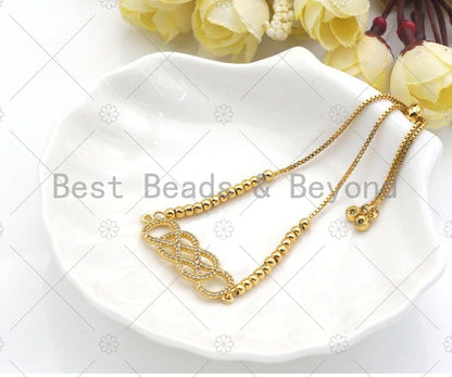 CZ Micro Pave Dermatoglyphic Pattern Connector, Cubic Zirconia Filigree Connector Beads, Gold Plated Bracelet Connector, 11x34mm, Sku#LK84