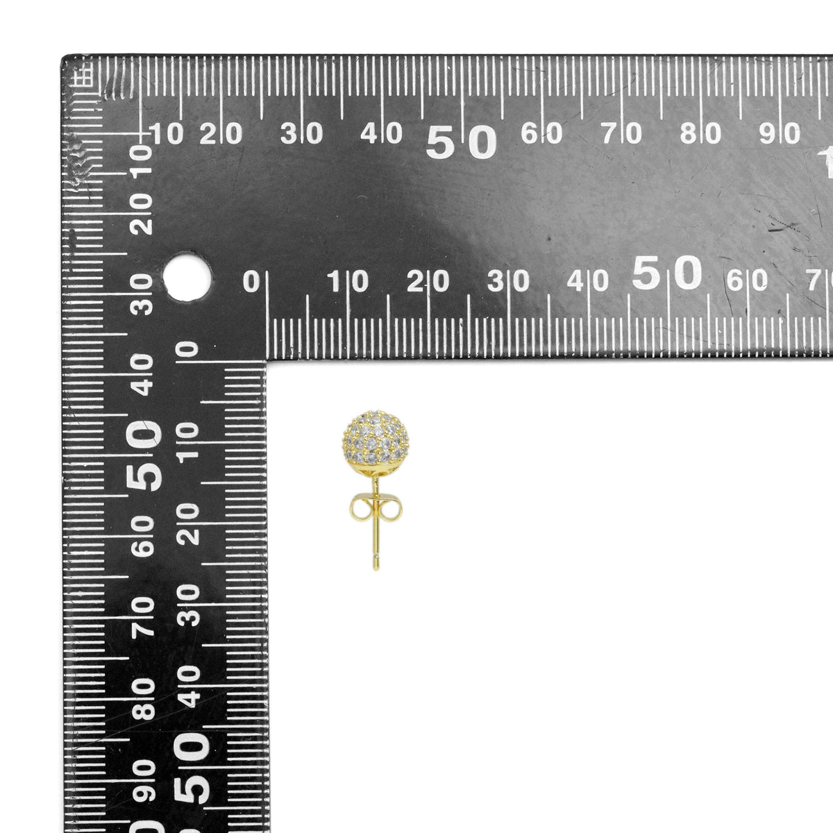Clear CZ Gold Ball Stud Earrings, Sku#LD541
