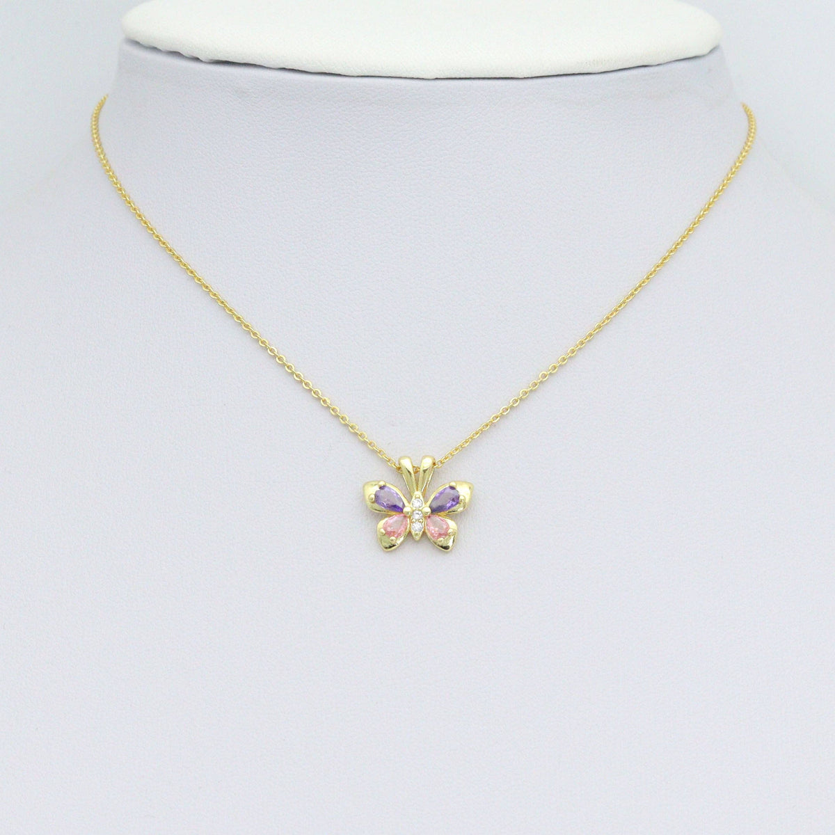 Pink Purple Crystal Gold Butterfly Charm Pendant,Sku#LK1210